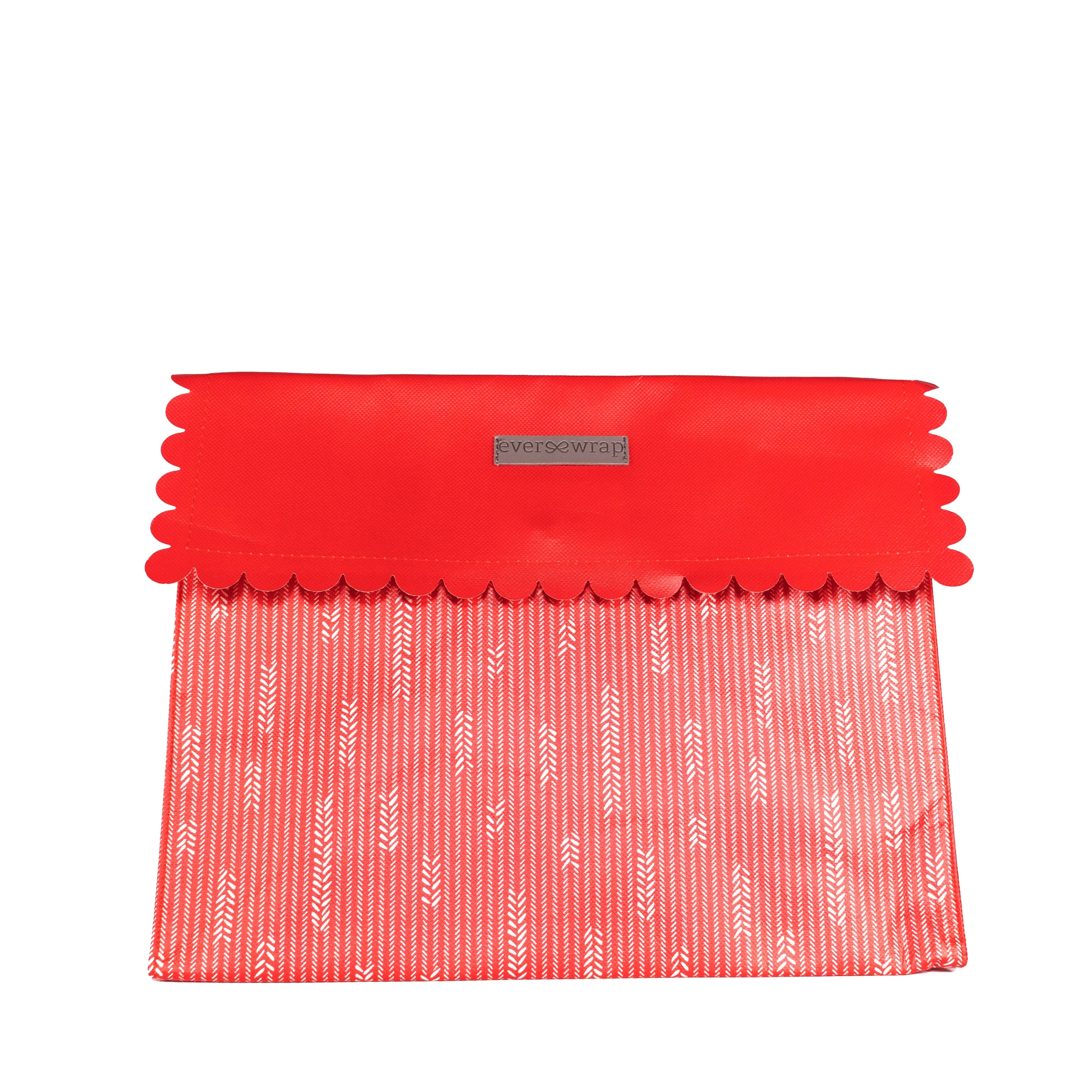 EverWrap EverEnvelope medium reusable gift bag in red and white with magnetic closure, closed and ready to gift