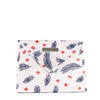EverEnvelope small reusable gift bag in blue and red print with magnetic closure, closed and ready to gift