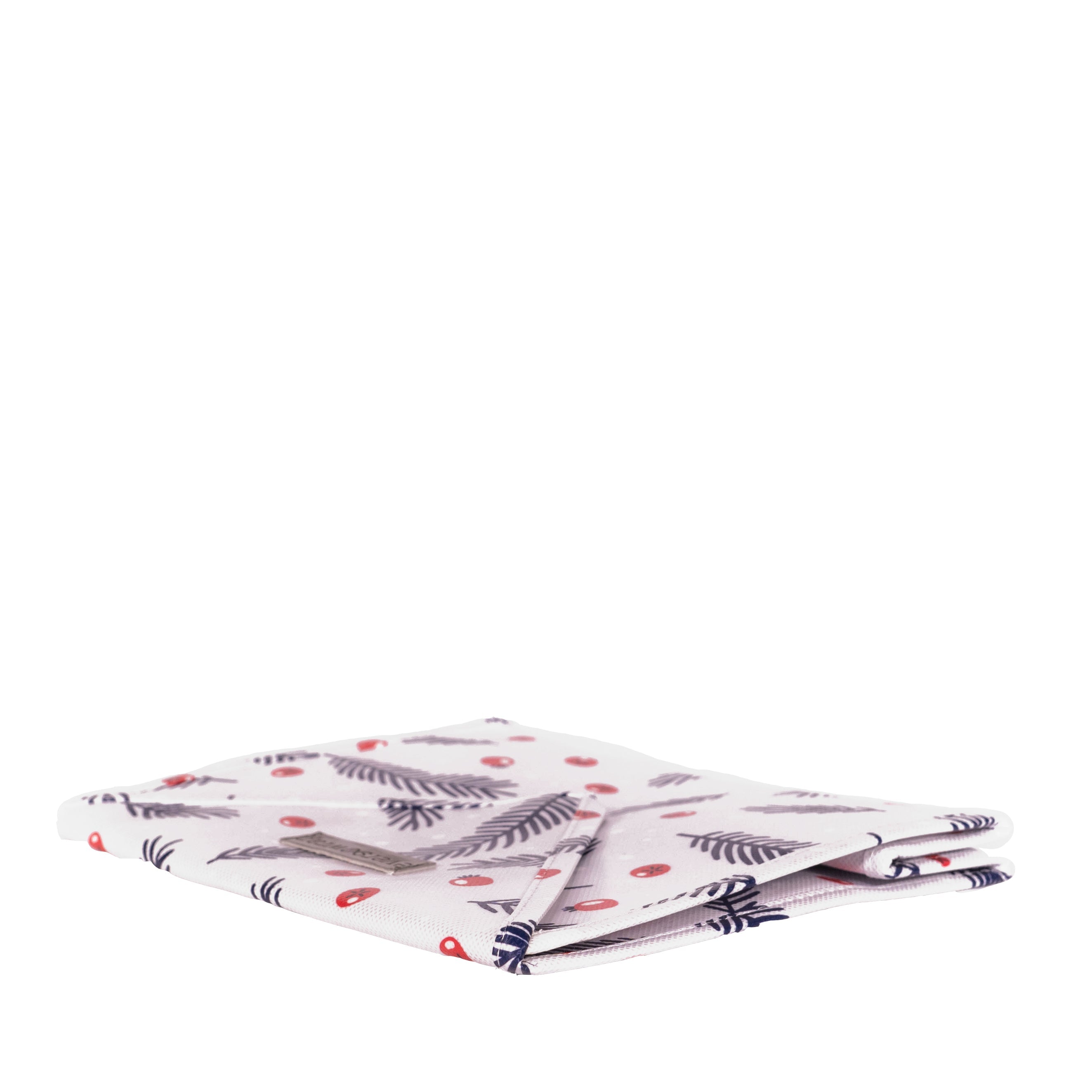 EverEnvelope sustainable gift bag in blue and red print displayed as a wrapped gift presentation