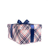 EverBox reusable blue plaid gift box open and ready to fill with large gifts