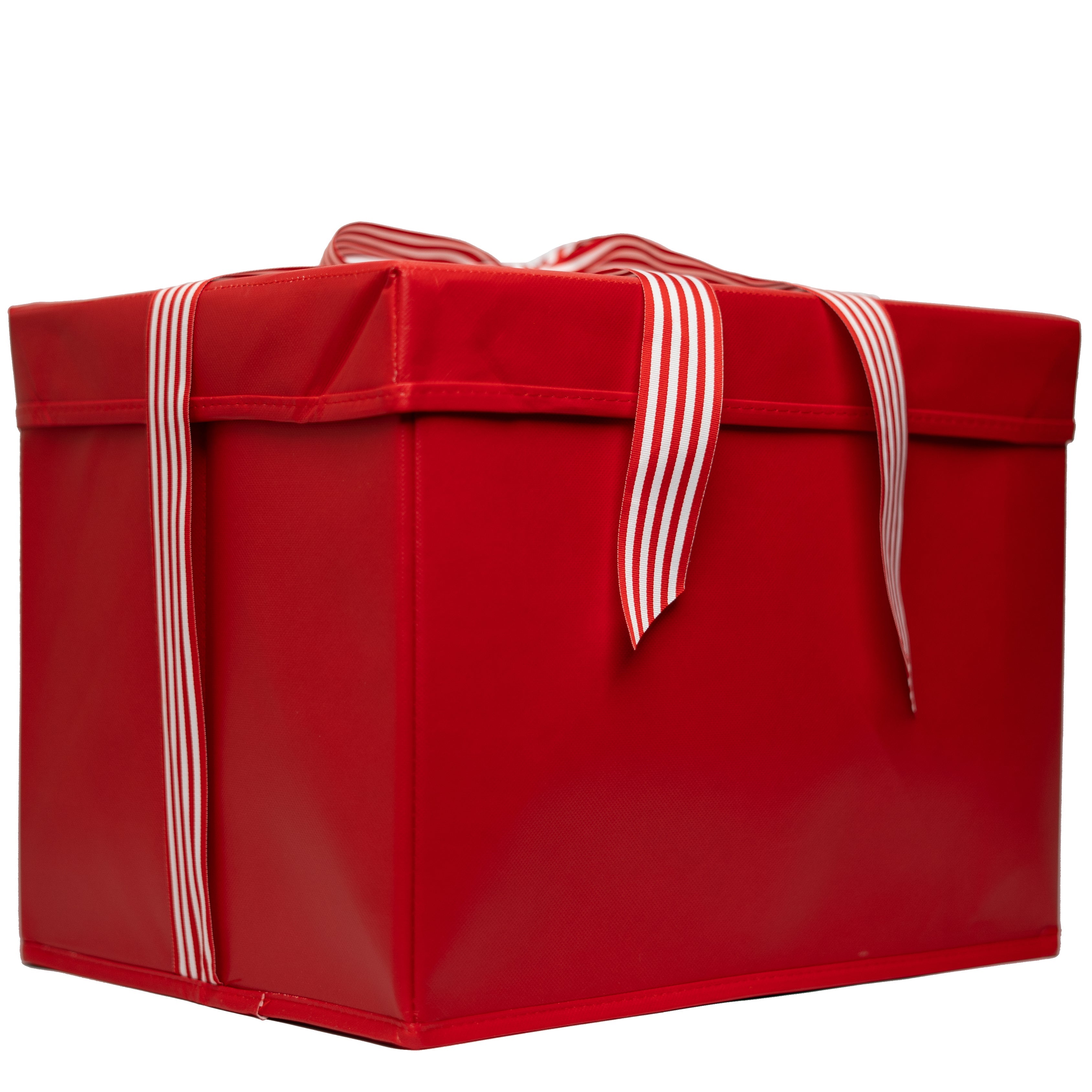 Red reusable gift box open and ready to fill with a large present, by EverWrap
