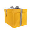Yellow reusable gift box open and assembled showing interior depth and size