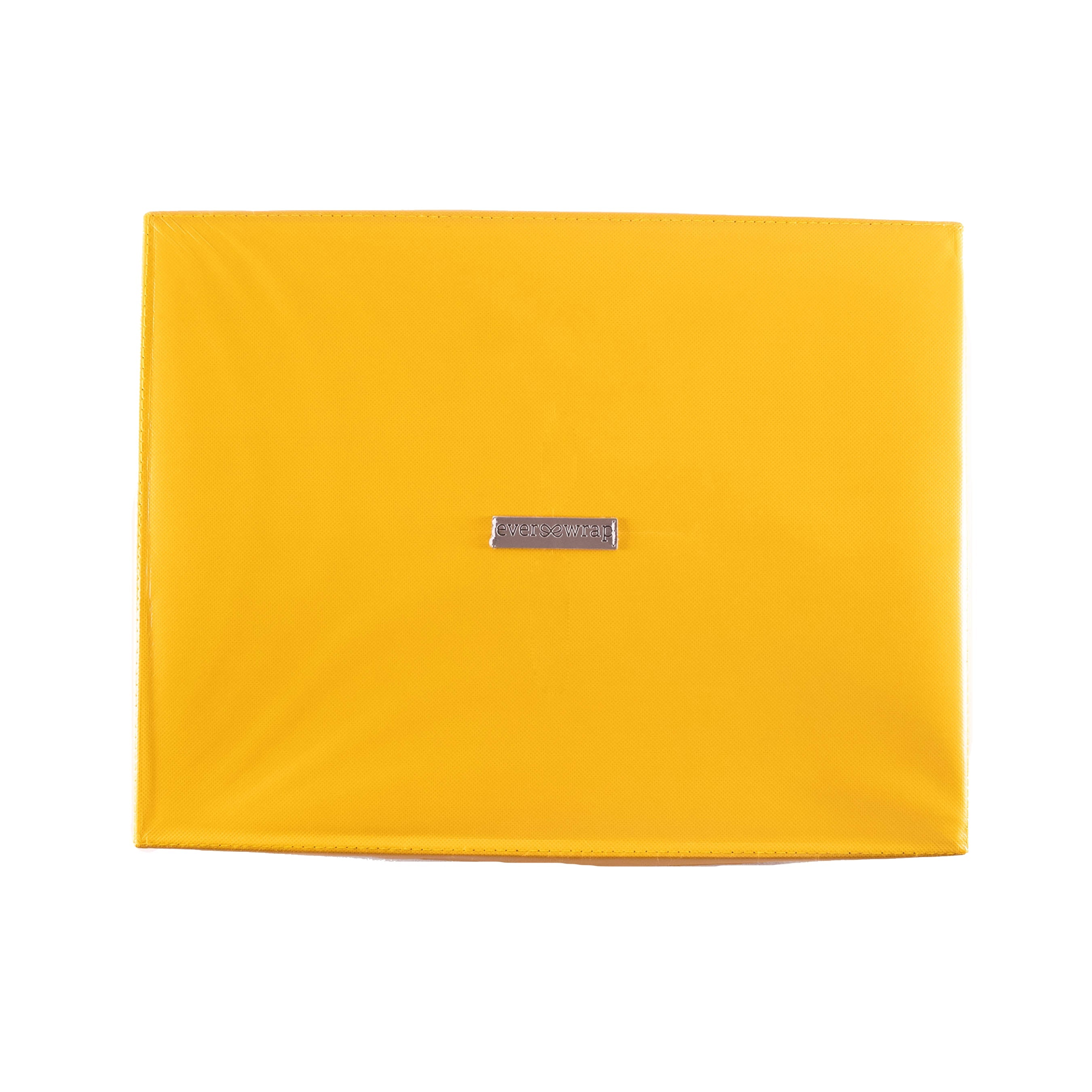 Close-up of white grosgrain ribbon tied in a bow on EverBox yellow gift box