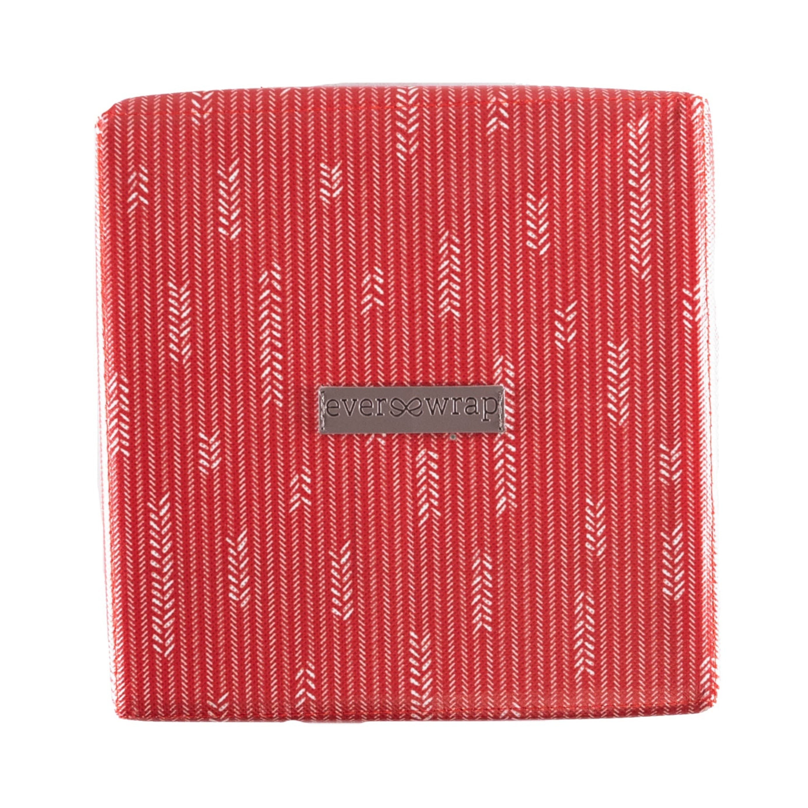 Close-up of red satin ribbon bow on EverWrap EverBox small collapsible gift box