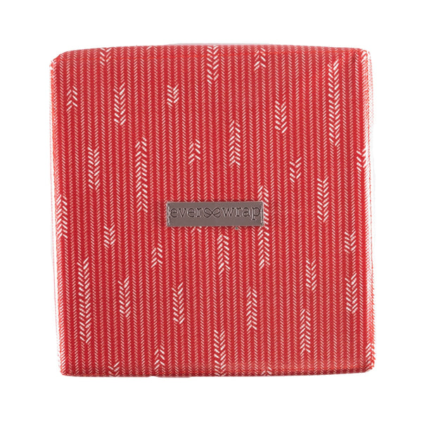 Close-up of red satin ribbon bow on EverWrap EverBox small collapsible gift box