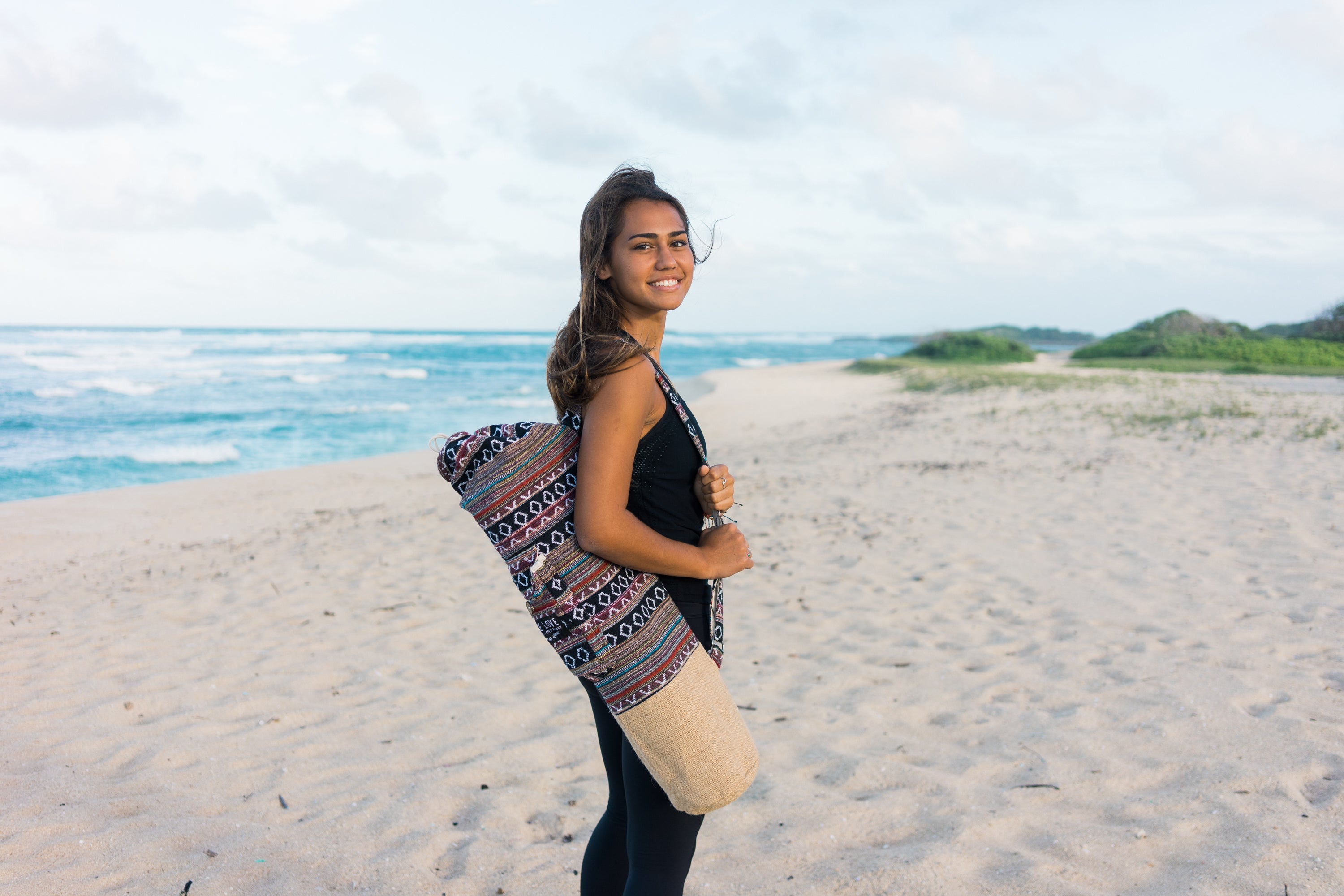 Yoga Mat Bag - Mumbai shown with drawstring top and exterior pocket