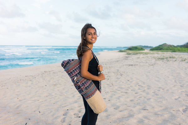 Yoga Mat Bag - Mumbai shown with drawstring top and exterior pocket