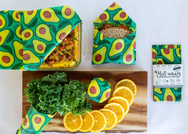 Beeswax Food Wrap Avocado Print folded and ready to use