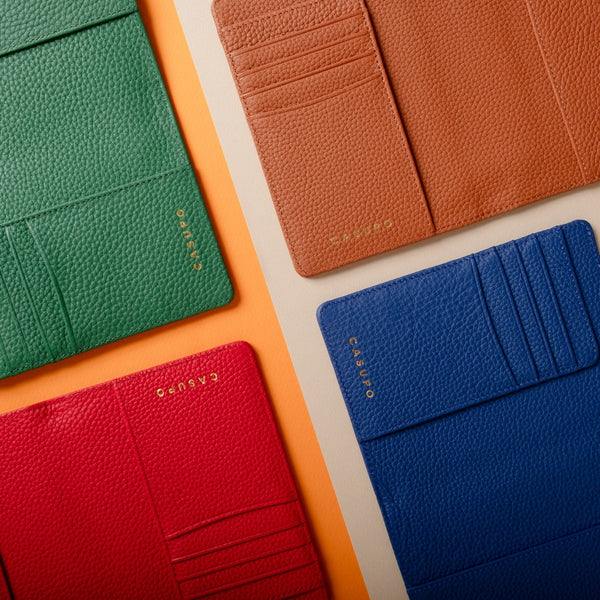 Leather Passport Wallet with RFID - Red