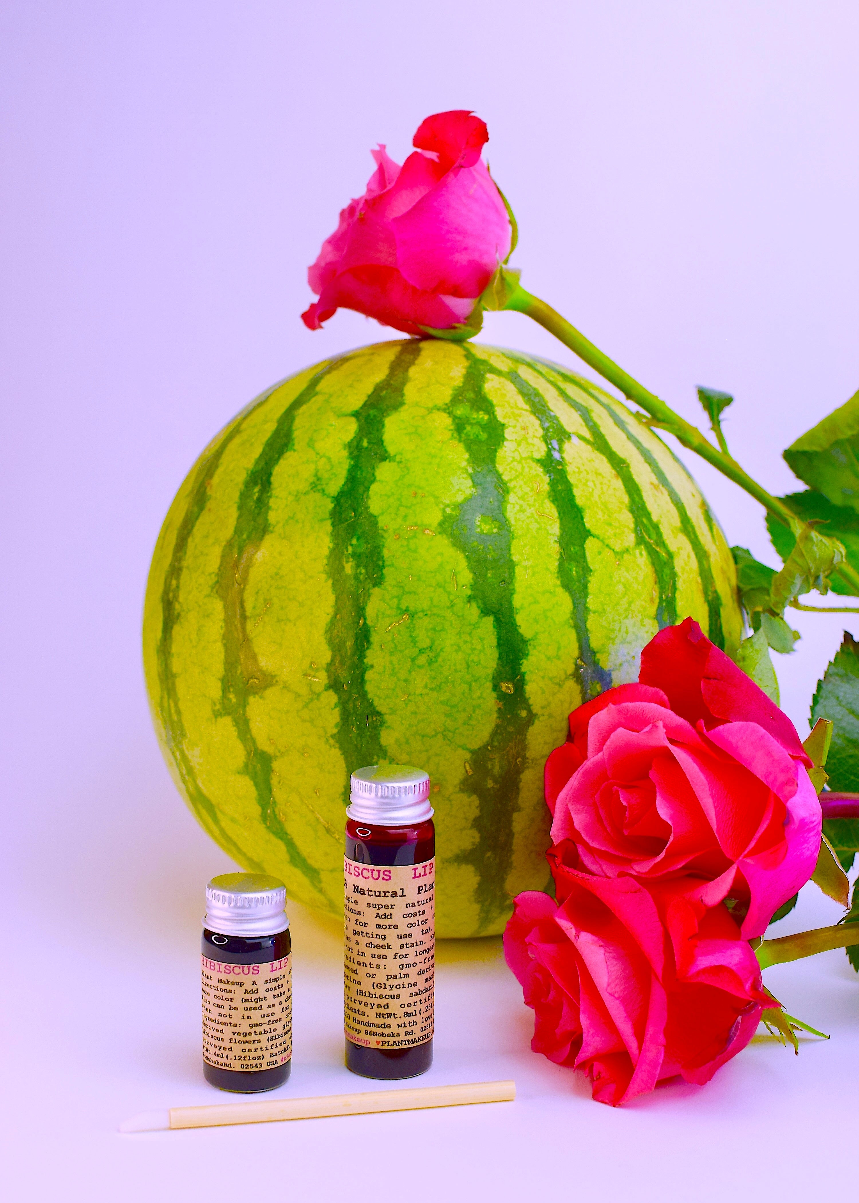 Hibiscus Lip Stain natural lip tint packaged in eco-friendly glass vial