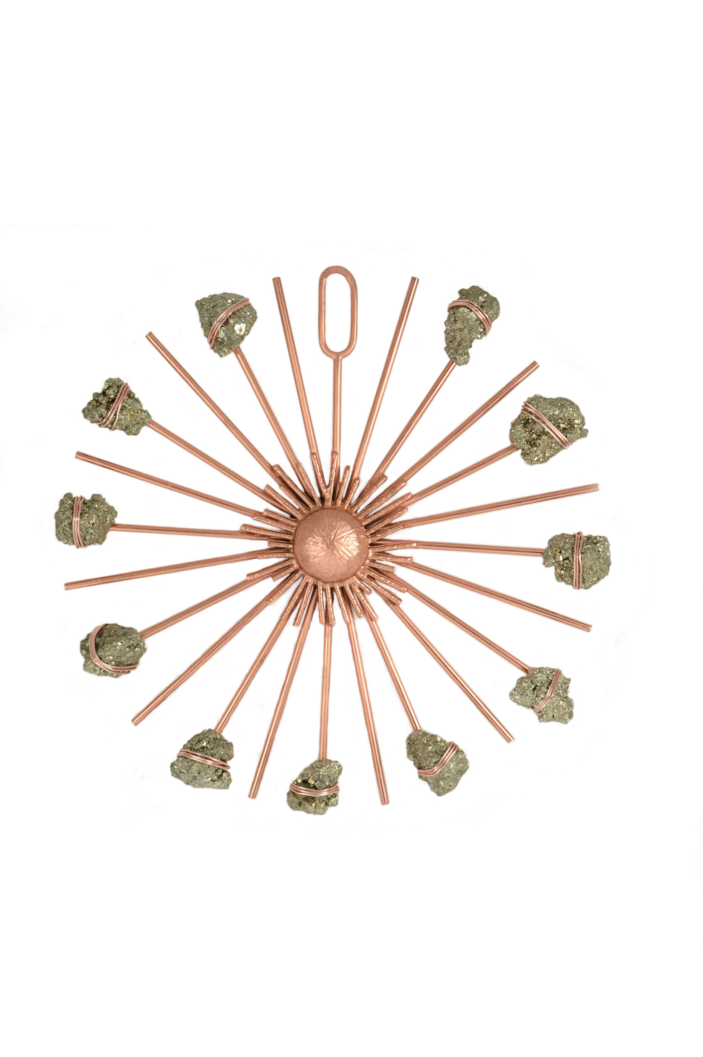 Ariana Ost's Sunburst Crystal Grid Rose Gold Pyrite - manifest abundance & protection (handmade, pyrite, rose gold). Elevate your space & attract prosperity. Shop now!