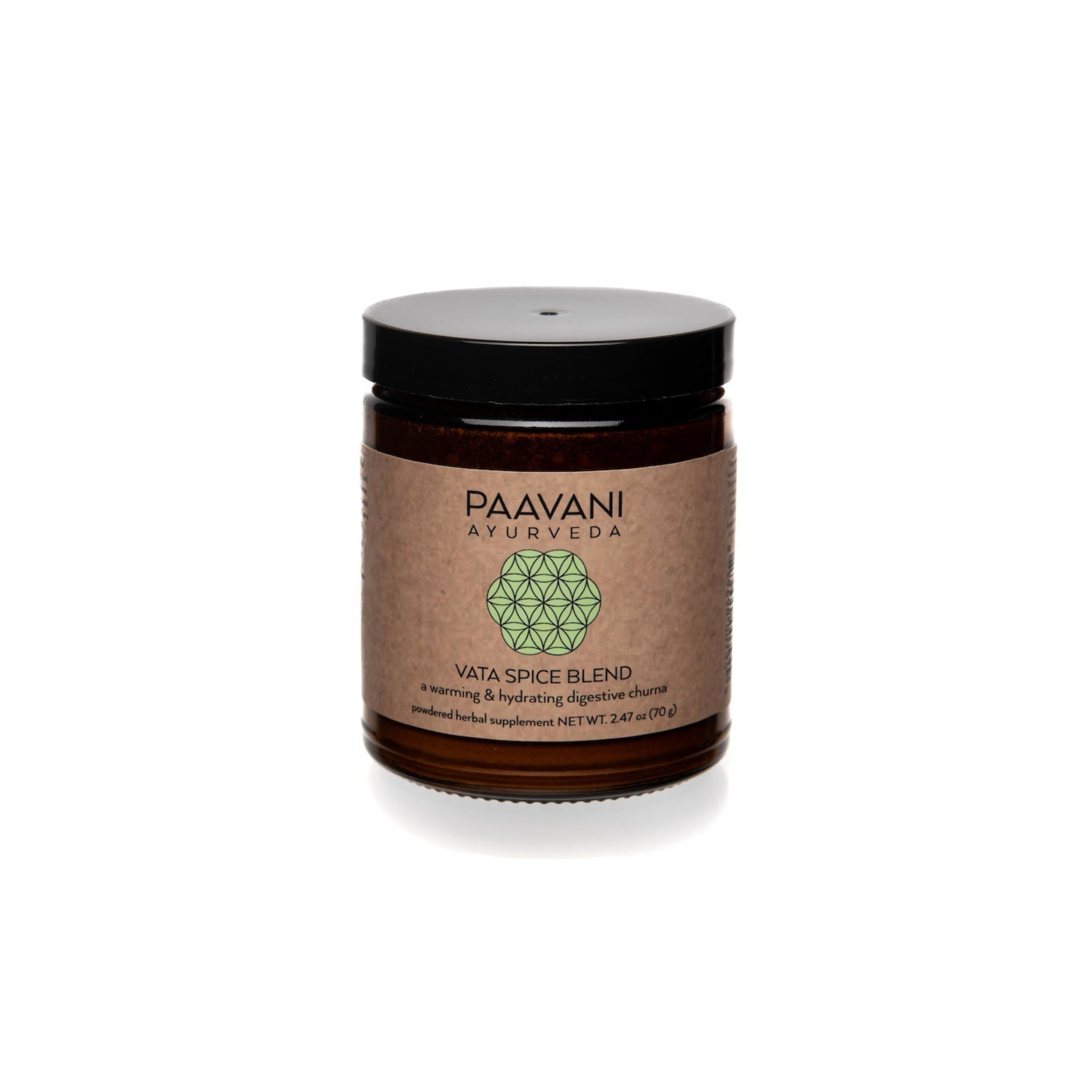 Jar of Paavani Ayurveda Vata Spice Blend on a white background