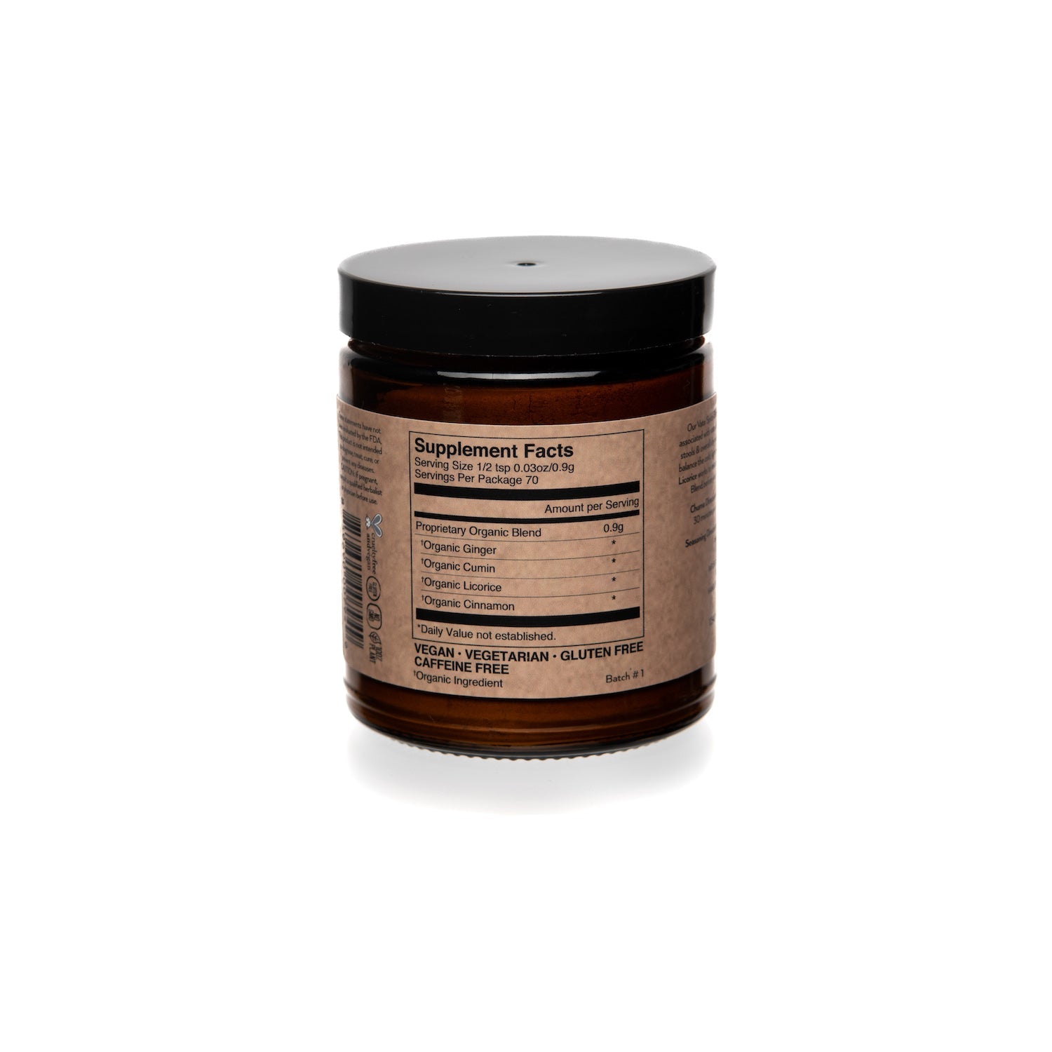 Brown jar with black lid on a white background