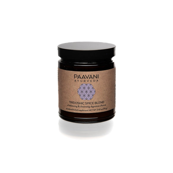 Jar of Paavani Ayurveda Triphasic Spice Blend on a white background
