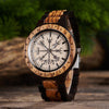 Personalized Viking Vegvisir wooden watch with runic compass engraving, handmade in the USA by Vikingenes