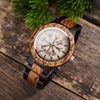Side view of handmade wooden watch with zebra wood and ebony band and double buckle clasp