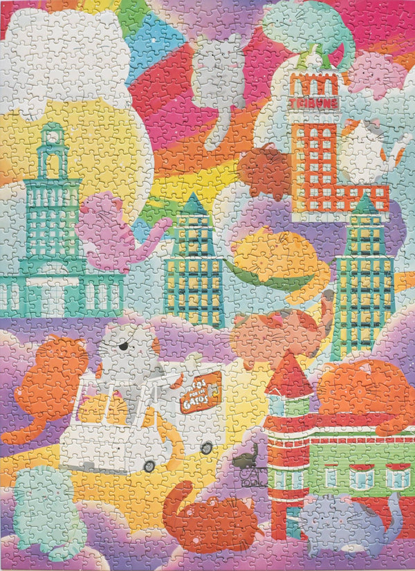 Cat Town Whimsy 1000-piece jigsaw puzzle box featuring colourful ChubCatArt illustration of cats and Oakland landmarks