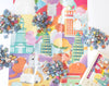 Colorful puzzle with cartoon animals and buildings, partially completed.