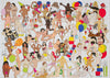 Birthday Suits 1000-piece jigsaw puzzle box by Songa Kim featuring a colourful illustration of people and pets in birthday suits