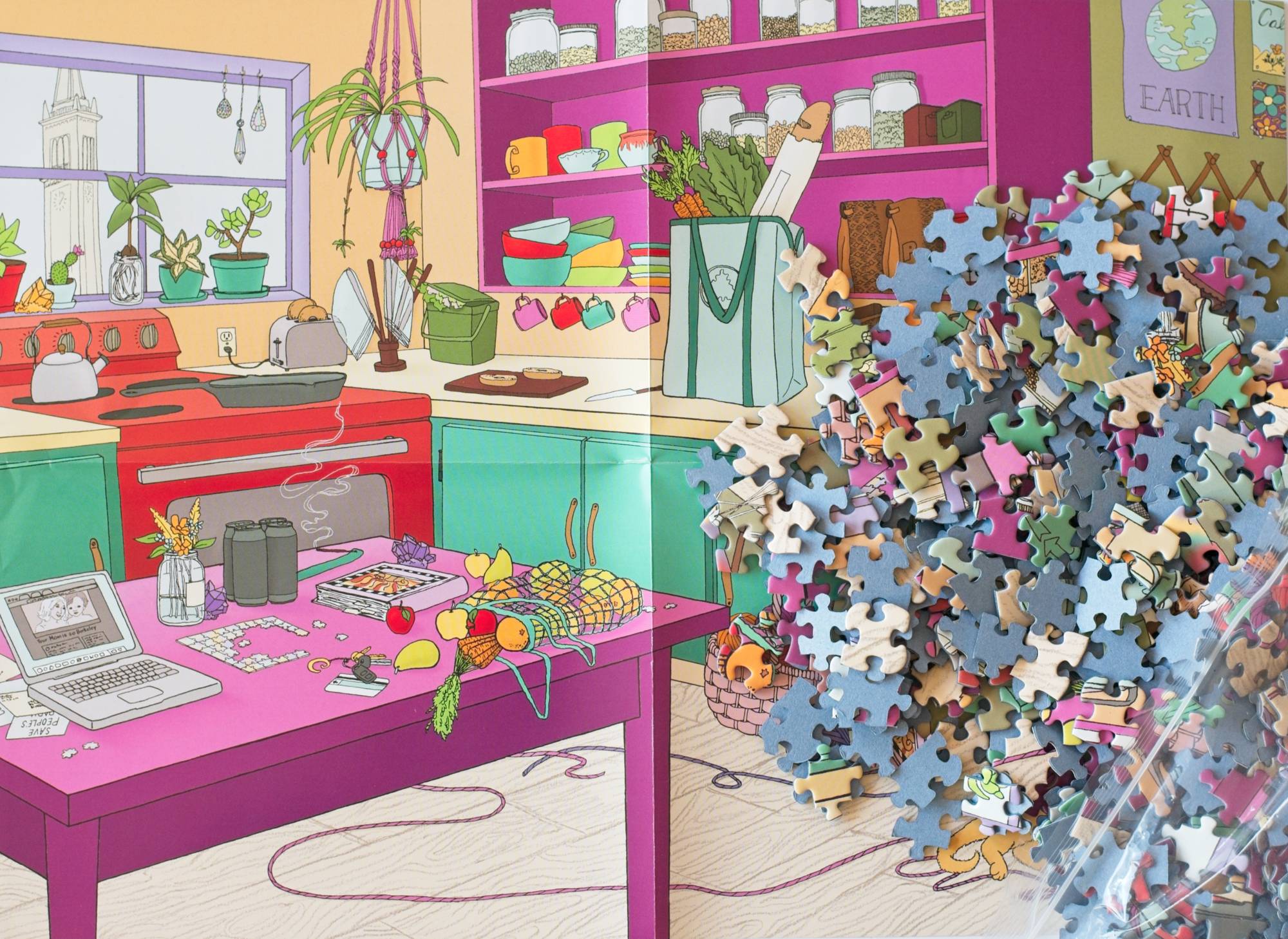 Close-up of Your Mom Is So Berkeley puzzle pieces with matte finish and snug random-cut design