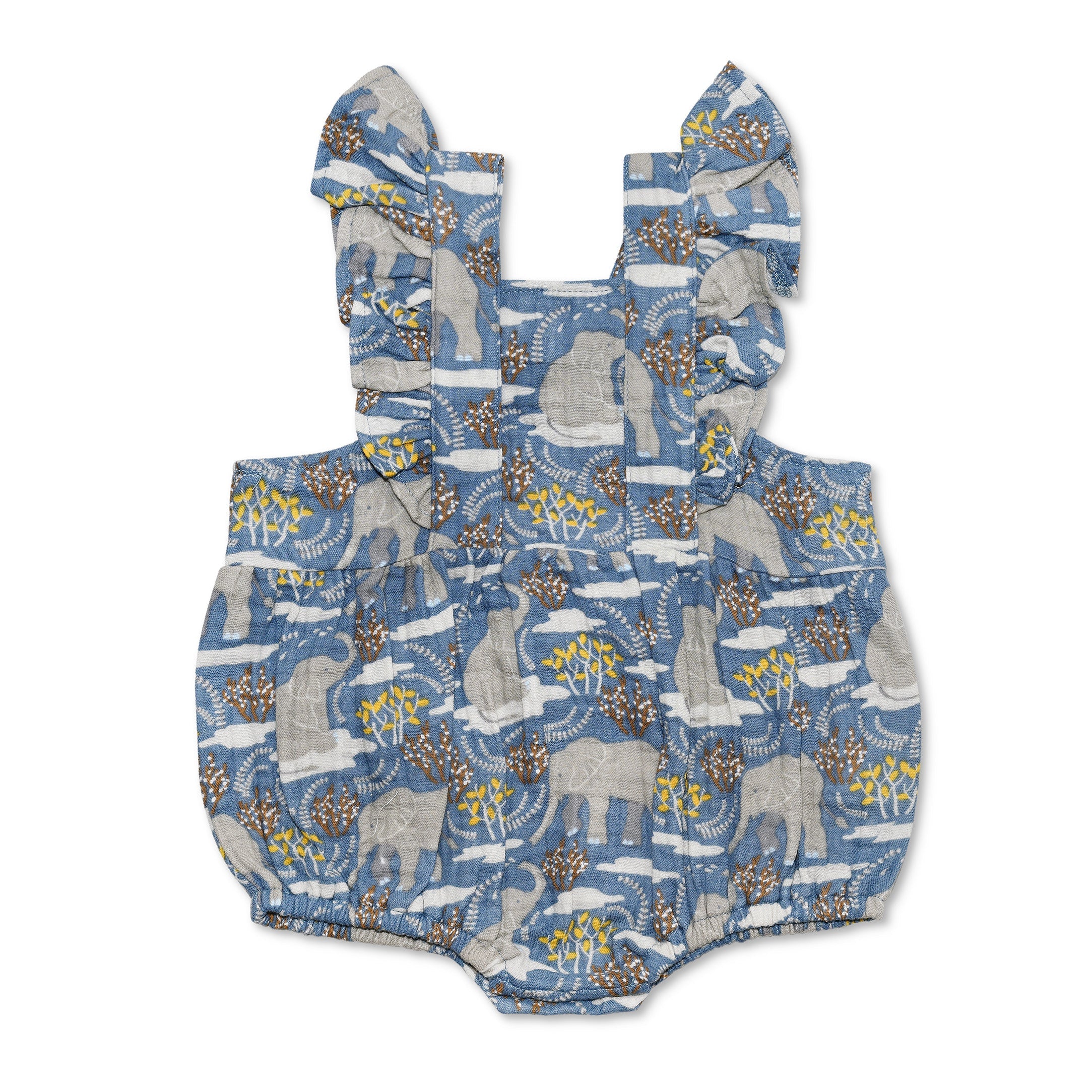 Safari Party organic muslin flutter sleeve baby romper by Apple Park on a white background
