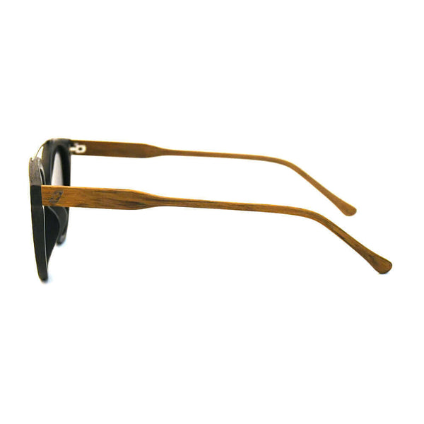 Sunglasses with wooden frame on a white background