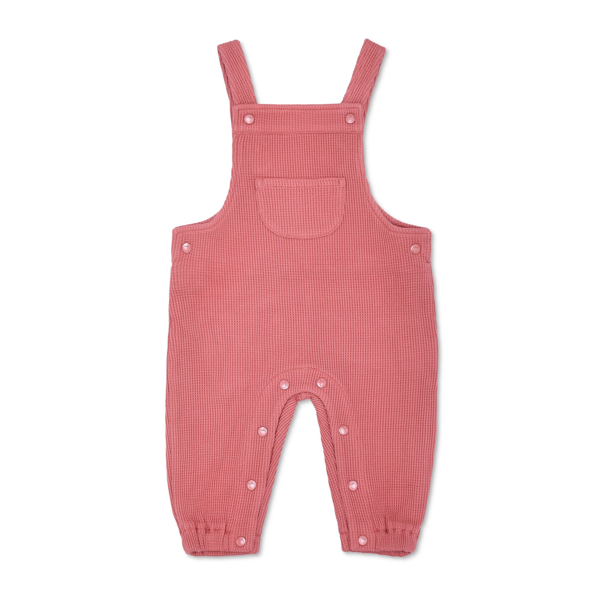 Pink checkered baby overalls on a white background