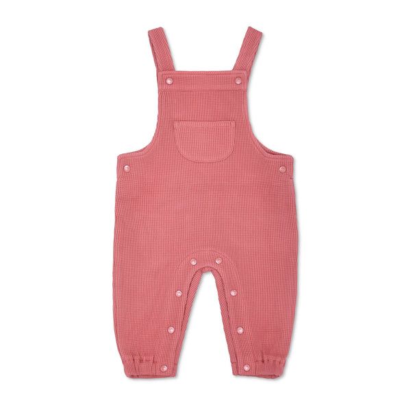 Pink checkered baby overalls on a white background