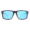 Close-up of Joycoast Vents wooden sunglasses showing walnut wood grain and composite frame detail