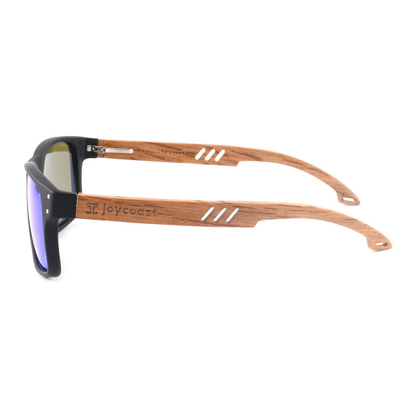 Joycoast Vents unisex wooden sunglasses with 100% UV protection displayed on flat surface