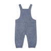 Close-up of snap closures on organic baby overalls in chambray cotton