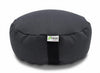 Gray meditation cushion with a visible brand logo on a white background