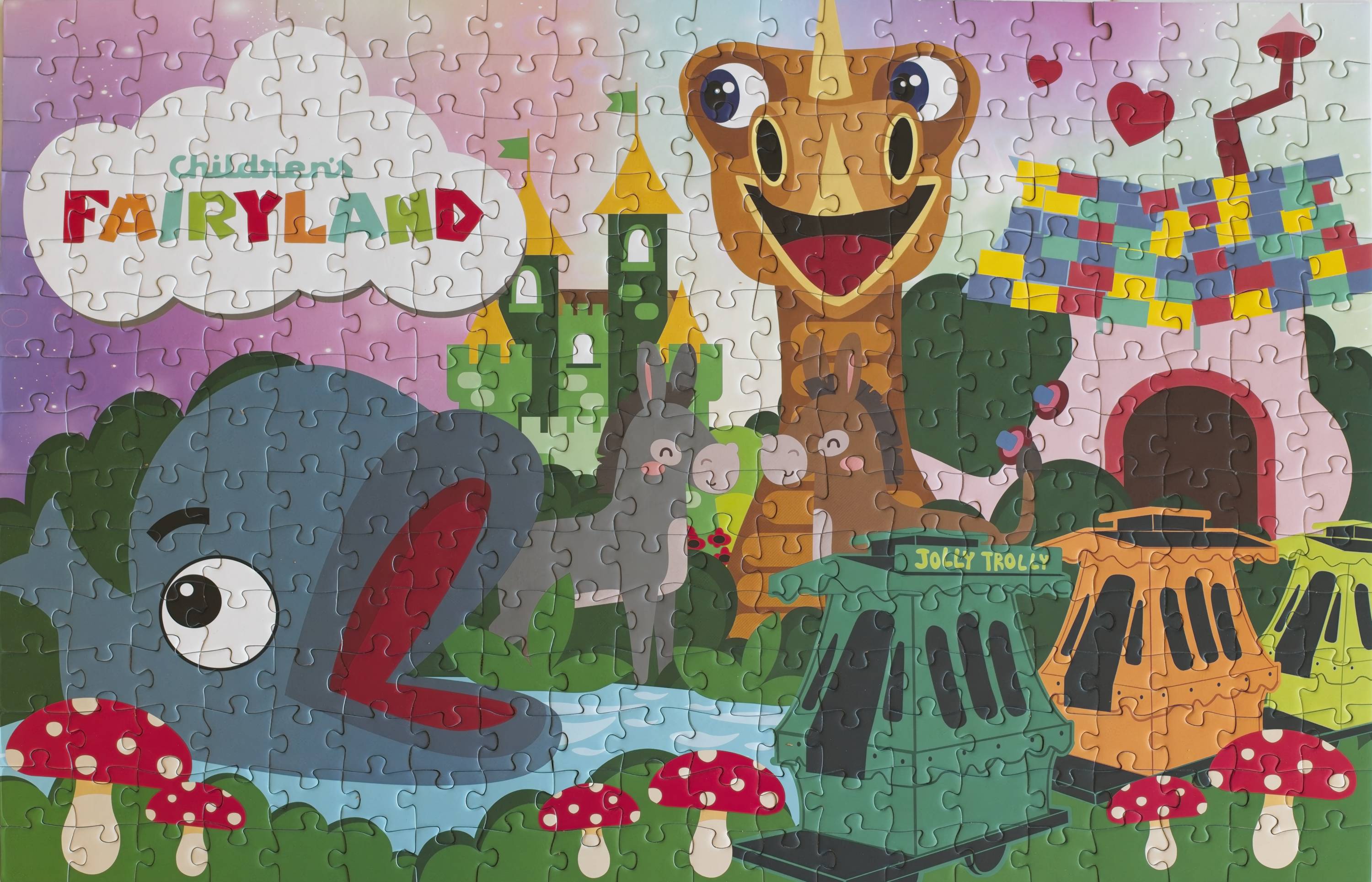 Children's Fairyland 300-piece jigsaw puzzle box from Oakland Puzzle Company featuring colorful illustrated artwork of Lake Merritt's storybook theme park
