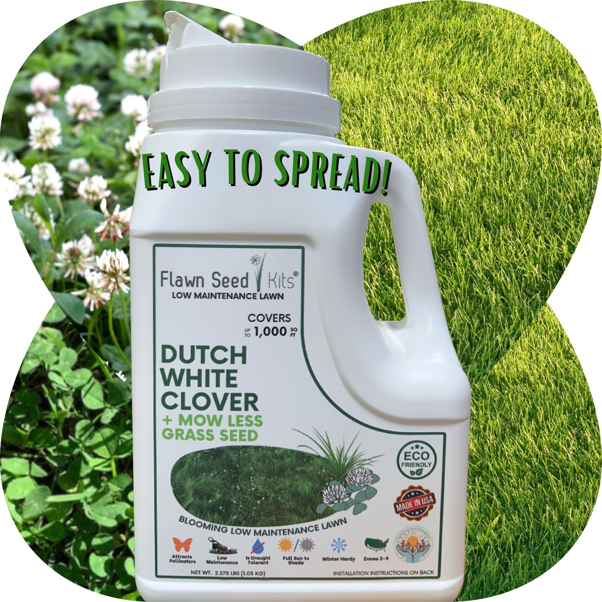 🌱 Dutch White Clover + Mow Less Grass Seed Blend