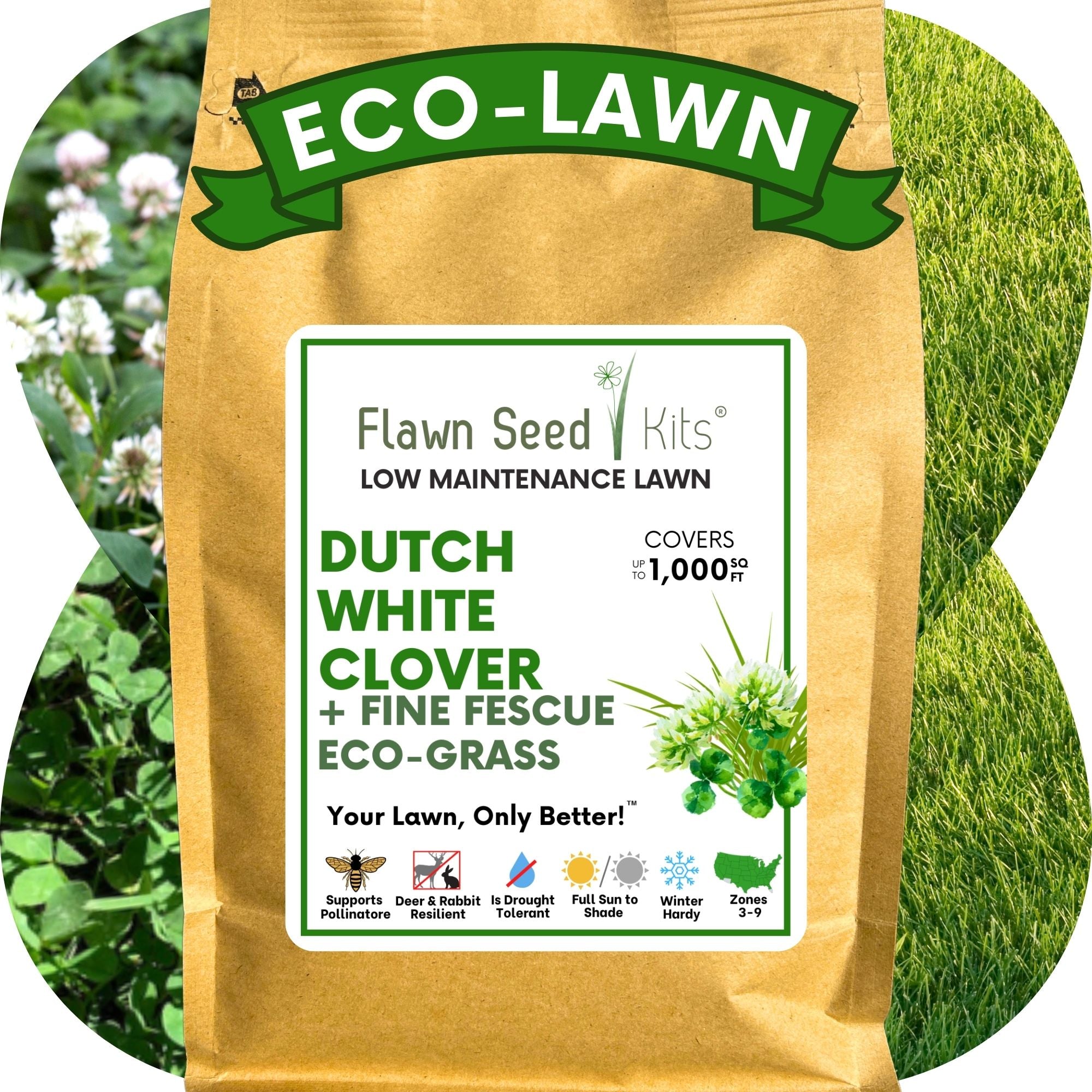 🌱 Dutch White Clover + Mow Less Grass Seed Blend