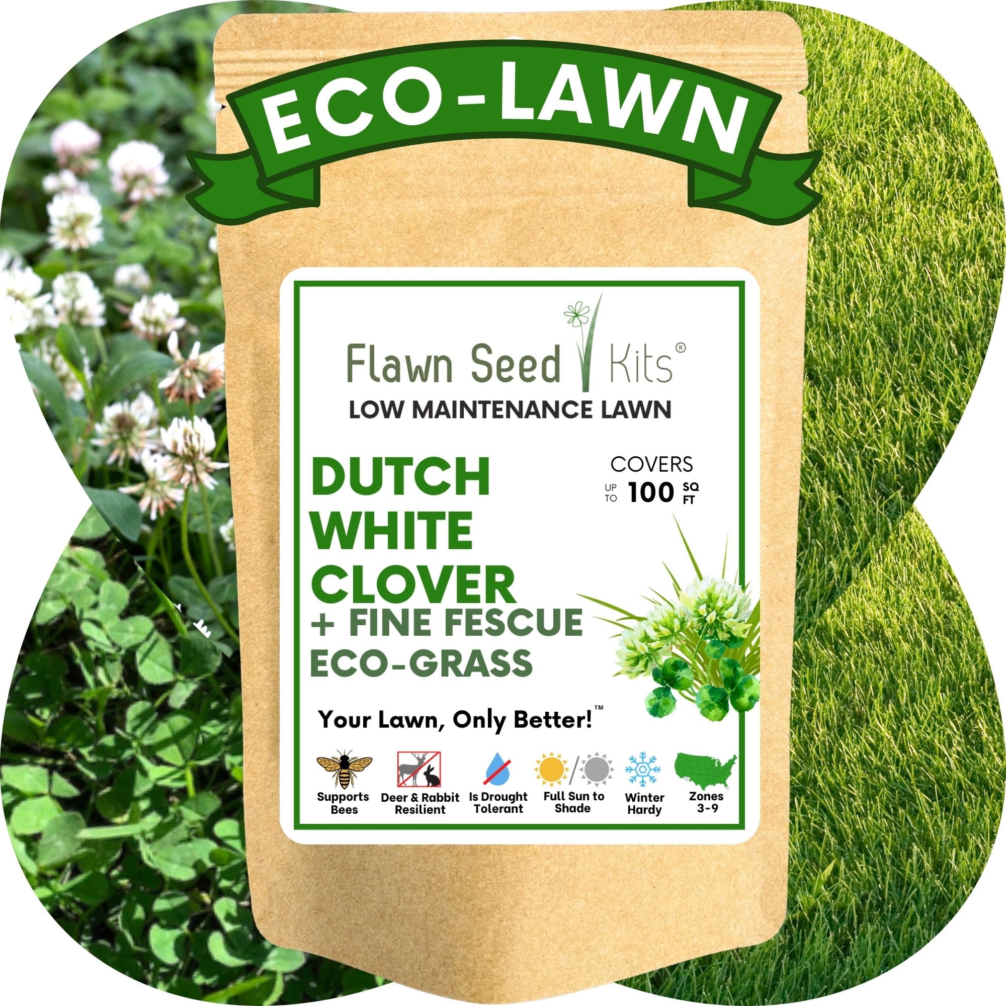🌱 Dutch White Clover + Mow Less Grass Seed Blend
