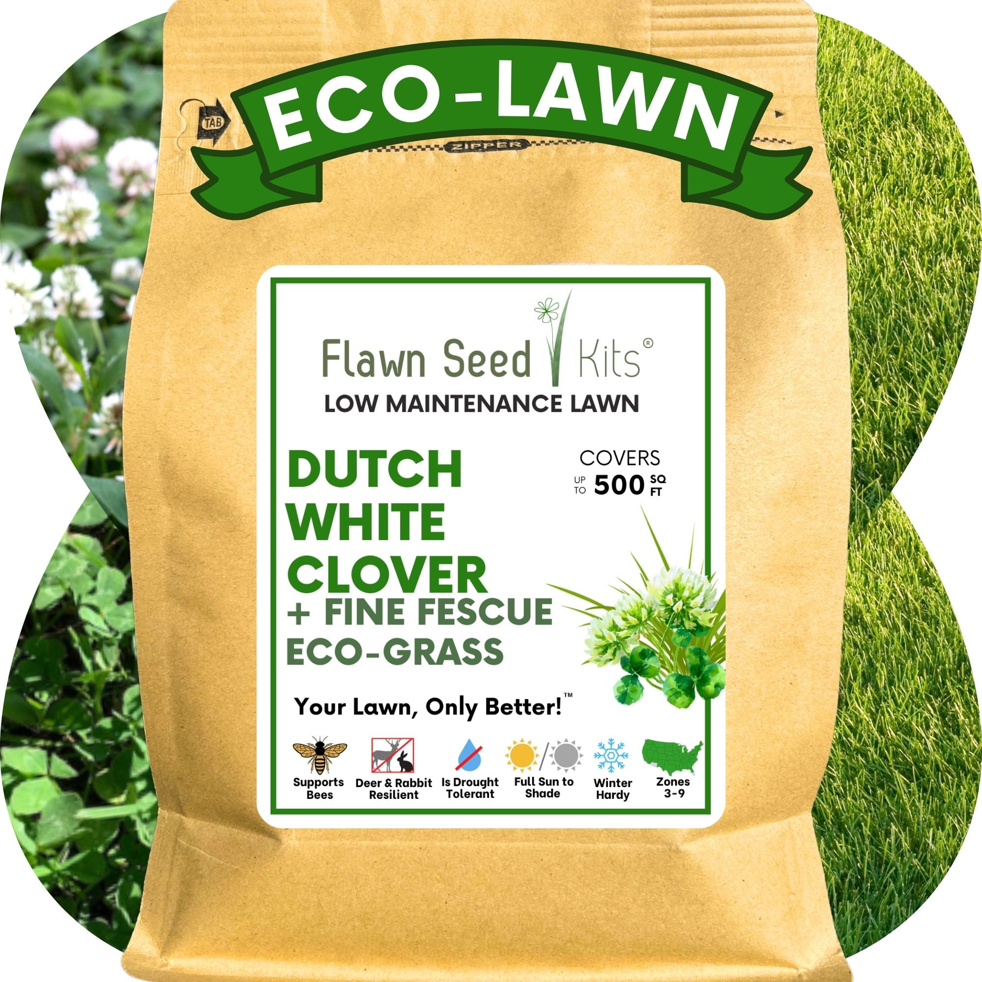 🌱 Dutch White Clover + Mow Less Grass Seed Blend