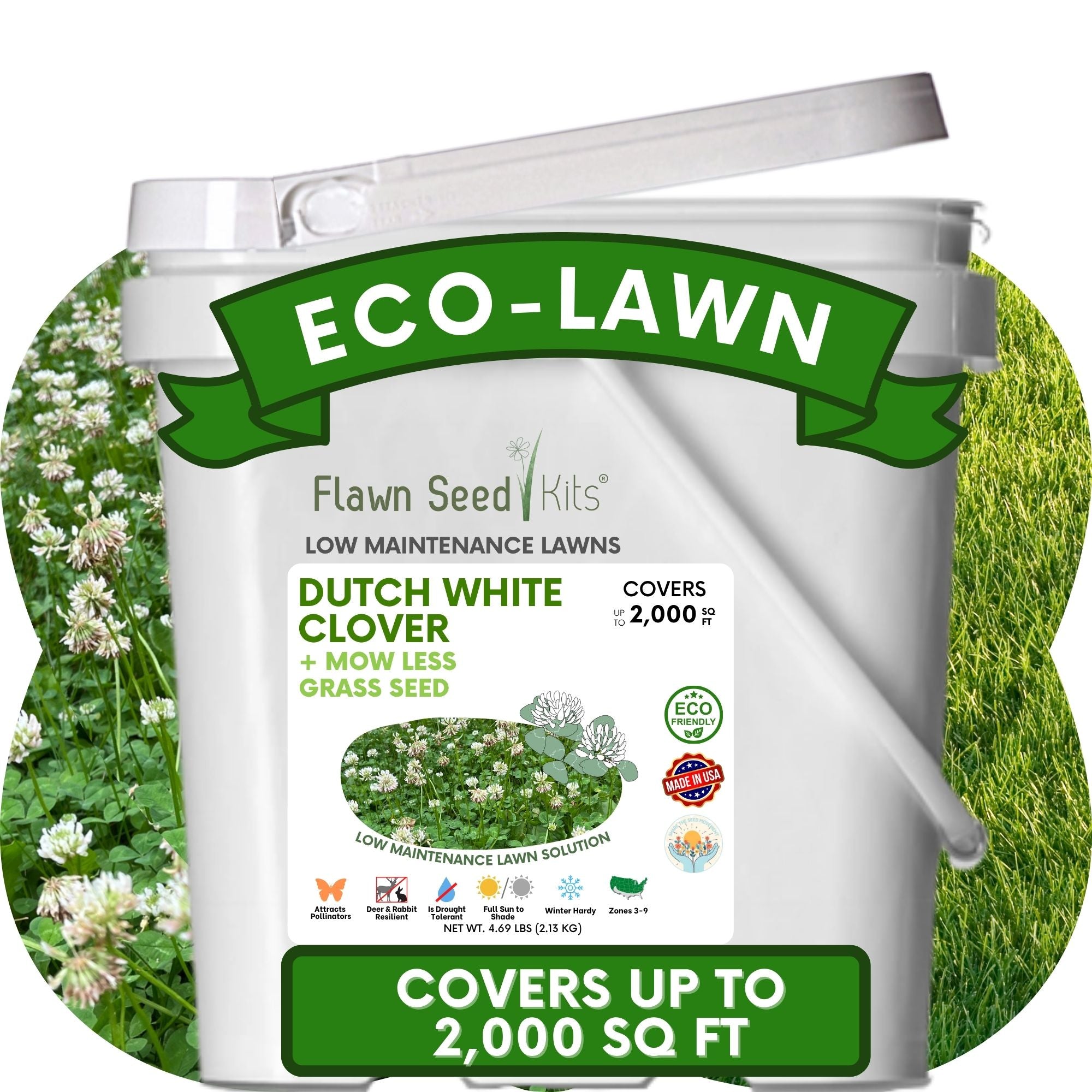 🌱 Dutch White Clover + Mow Less Grass Seed Blend