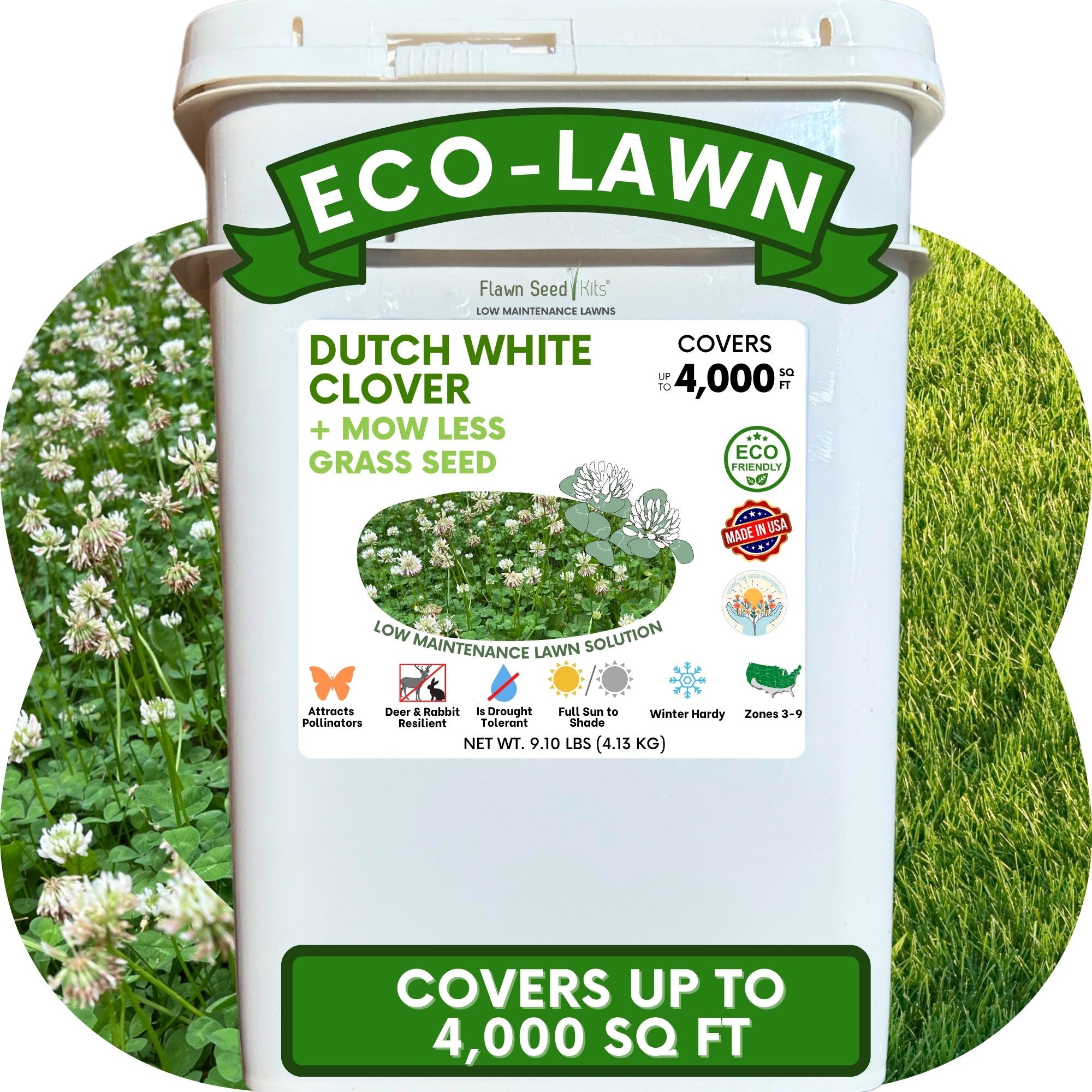 🌱 Dutch White Clover + Mow Less Grass Seed Blend