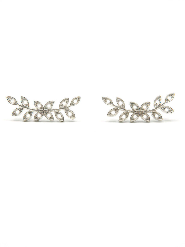 Dainty Branches silver leaf stud earrings by Fair Anita on a neutral background