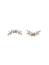 Pair of Fair Anita nickel-free silver leaf stud earrings laid flat, product detail view