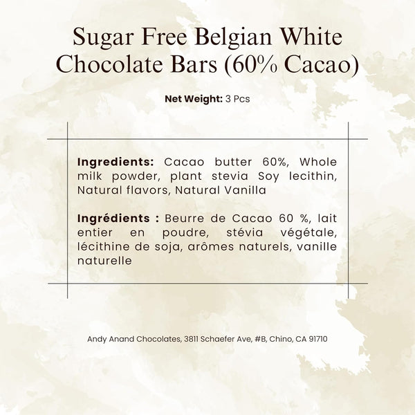 Andy Anand 80% cacao dark chocolate bars with no added sugar, stevia sweetened, artisan crafted