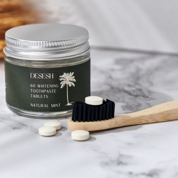 Desesh toothpaste tablets zero waste plastic-free sustainable oral care in glass jar