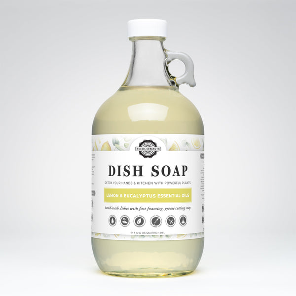 Rustic Strength lemon eucalyptus dish soap half-gallon bottle — plant-based and biodegradable