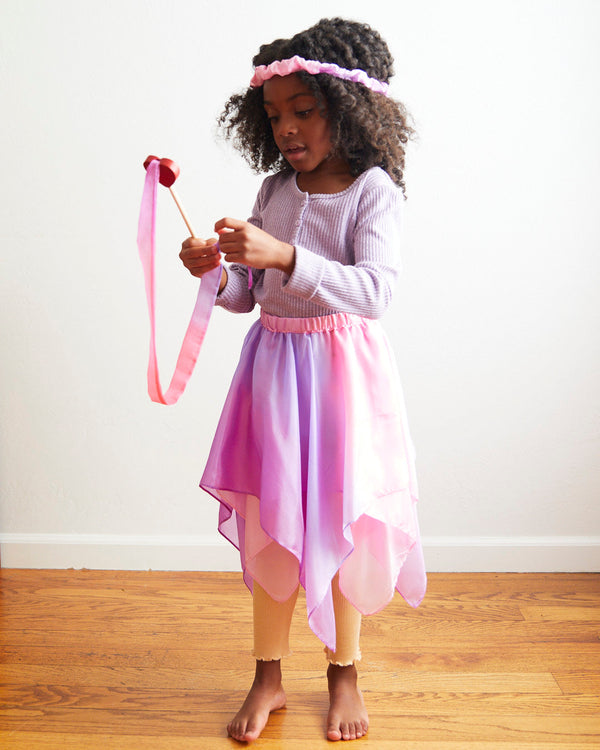 Eco-friendly twirling fun! This mulberry silk Blossom Skirt inspires play & doubles as a Halloween costume! Easy wear, ages 3-9, sustainable.