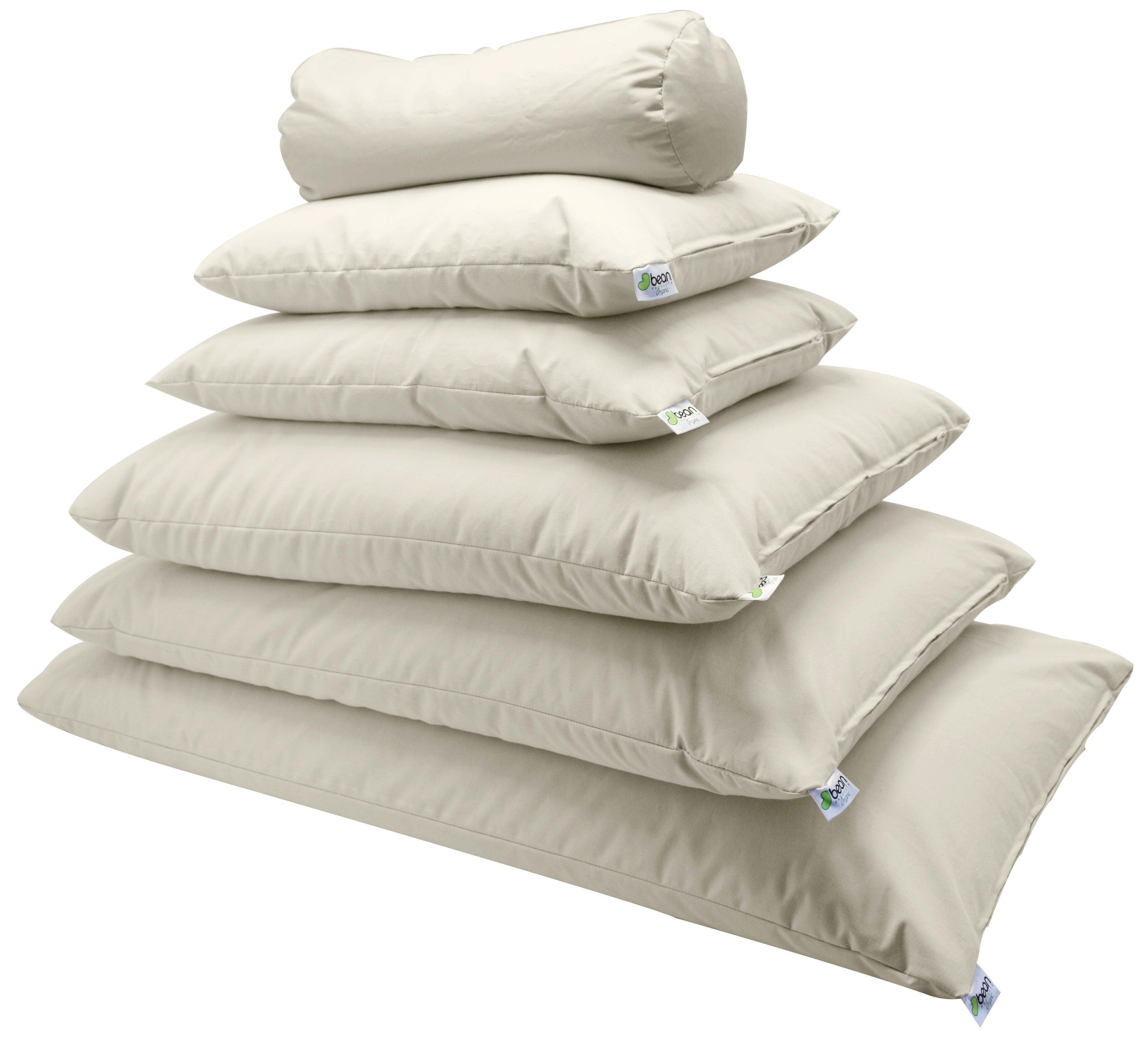 Stack of beige pillows on a white background