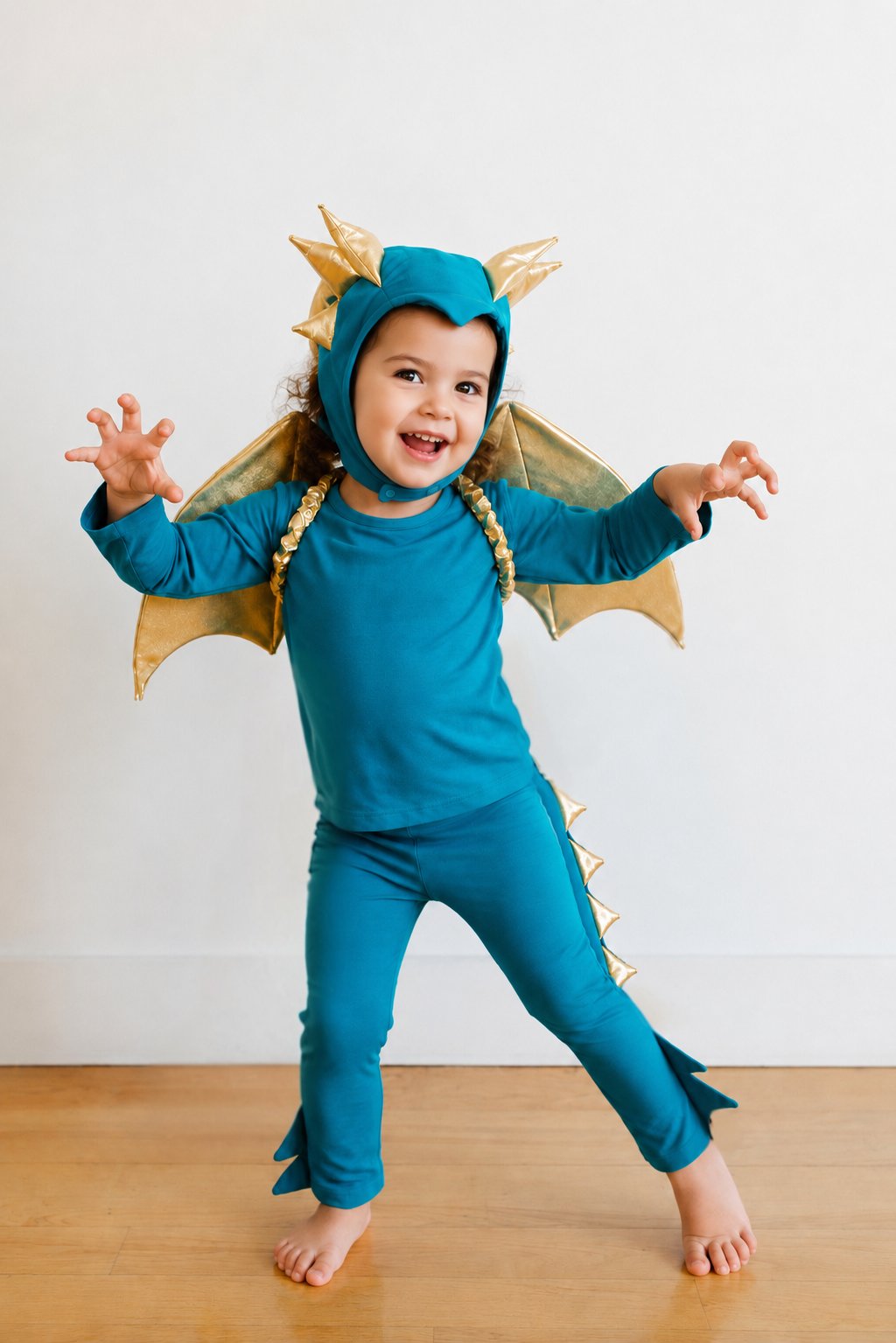 Jade Blue and Gold Dragon Costume Pajamas for Baby & Kids