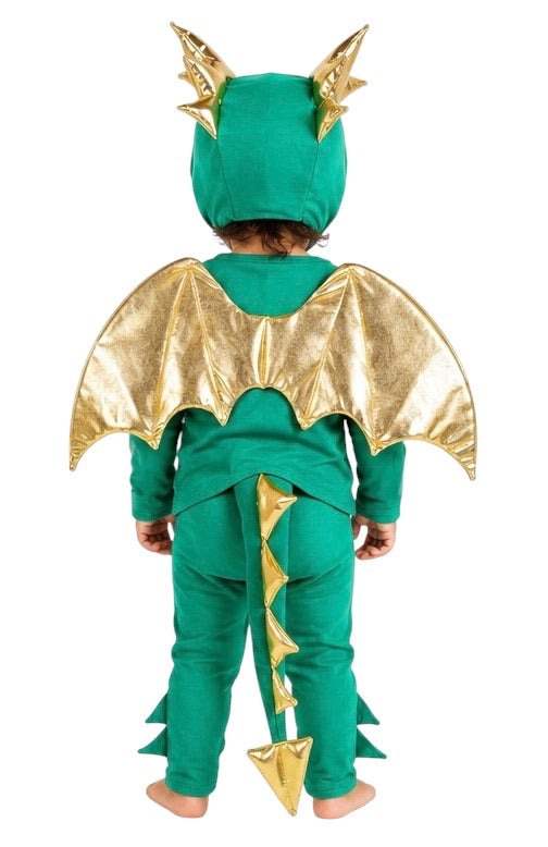 Baby Green Dragon Costume laid flat showing cotton fabric