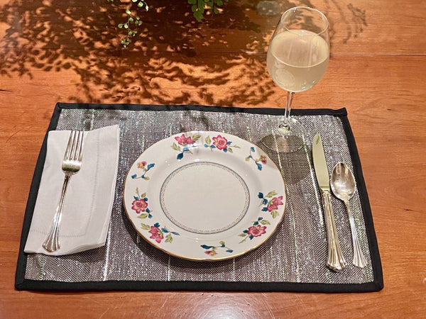 Upcycled placemat set of 4 in use on a styled kitchen table setting