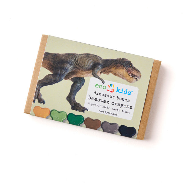 Box of eco-kids dinosaur bones beeswax crayons on a white background
